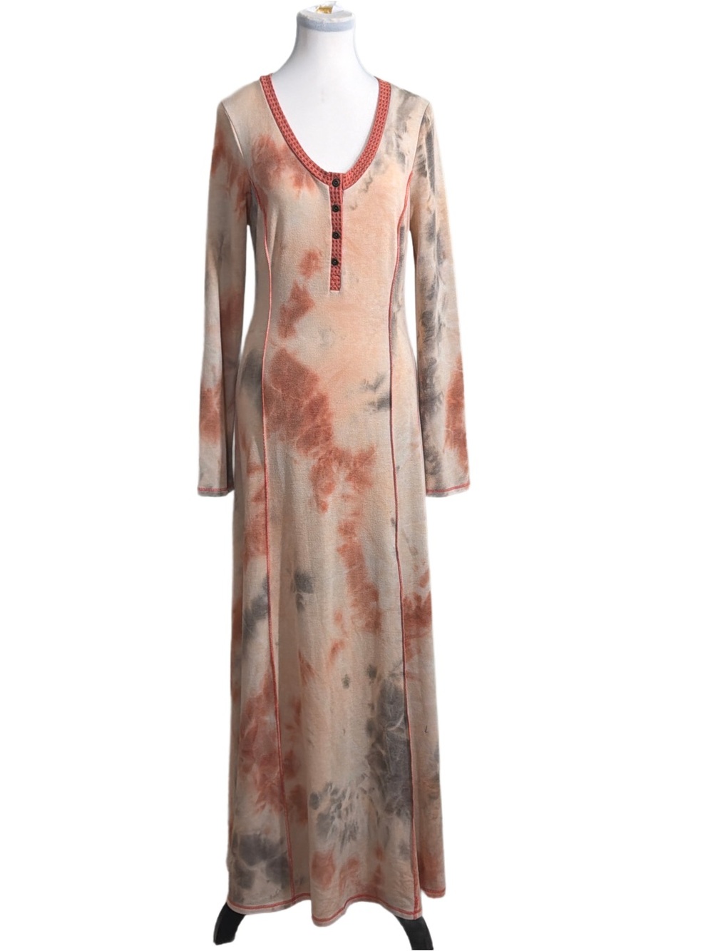 Ces Femme Tie-Dye Long Sleeve Maxi Dress - Rust & Gray - Tall Girl Friendly